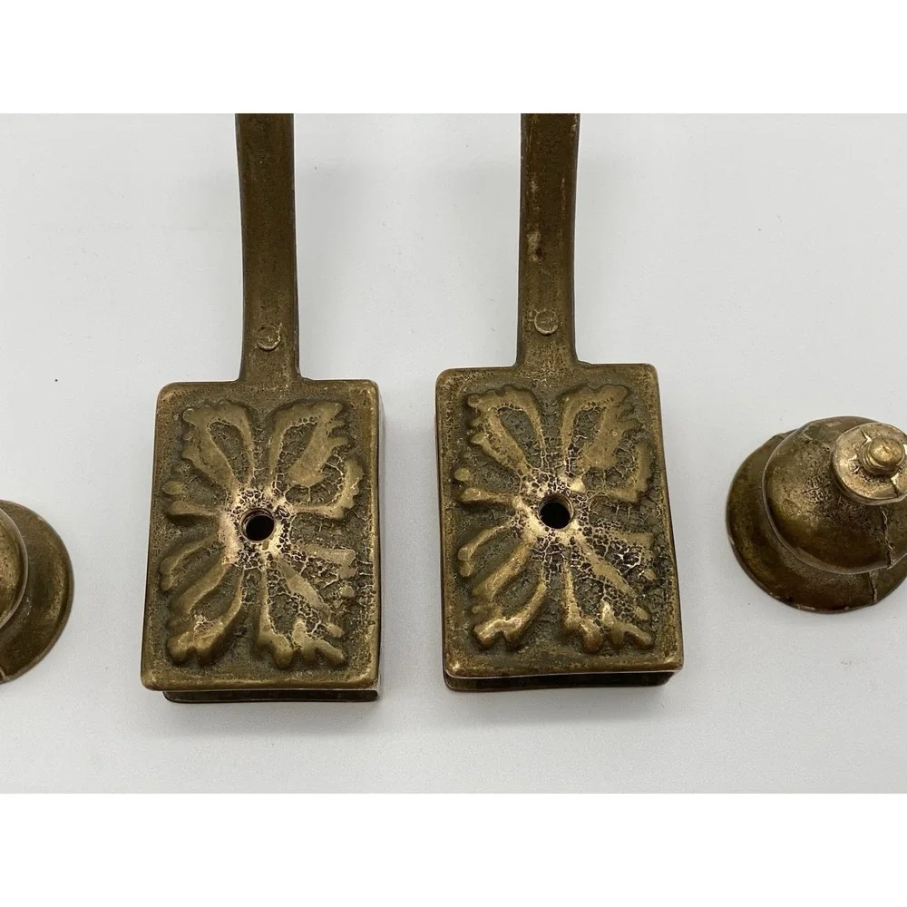 Vintage Pair Solid Brass Chamberstick Candle Holders w Matchbox Storage & Handle
